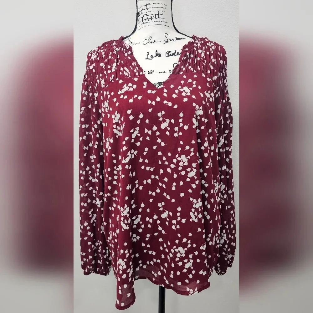 Dokotoo Women's Casual V Neck Alicia Smocked Long Sleeve Chiffon Blouse Size 2XL